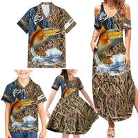 Redfish Splashing in Marsh Grass Family Matching Summer Maxi Dress and Hawaiian Shirt Custom Name and Nature Background Design - Wonder Print Shop