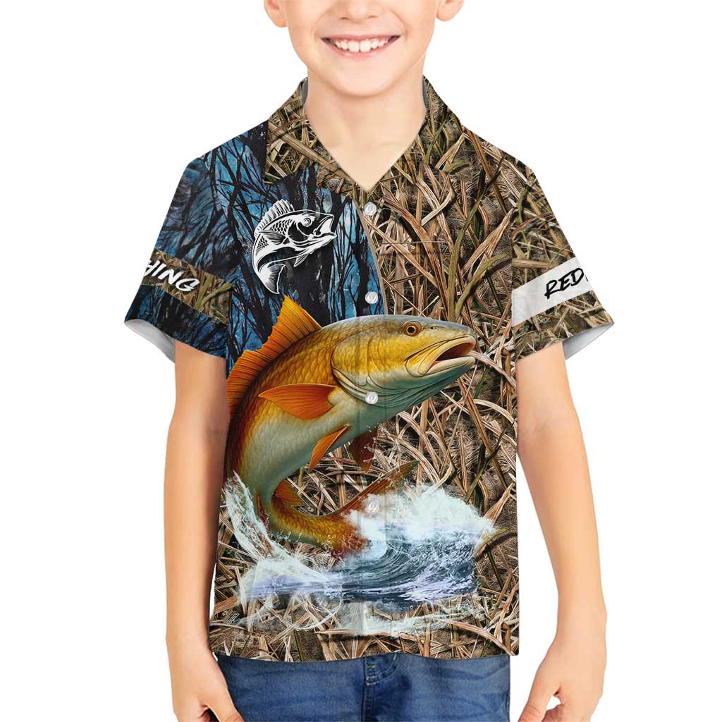 Redfish Splashing in Marsh Grass Family Matching Summer Maxi Dress and Hawaiian Shirt Custom Name and Nature Background Design - Wonder Print Shop