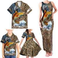 Redfish Splashing in Marsh Grass Family Matching Tank Maxi Dress and Hawaiian Shirt Custom Name and Nature Background Design - Wonder Print Shop