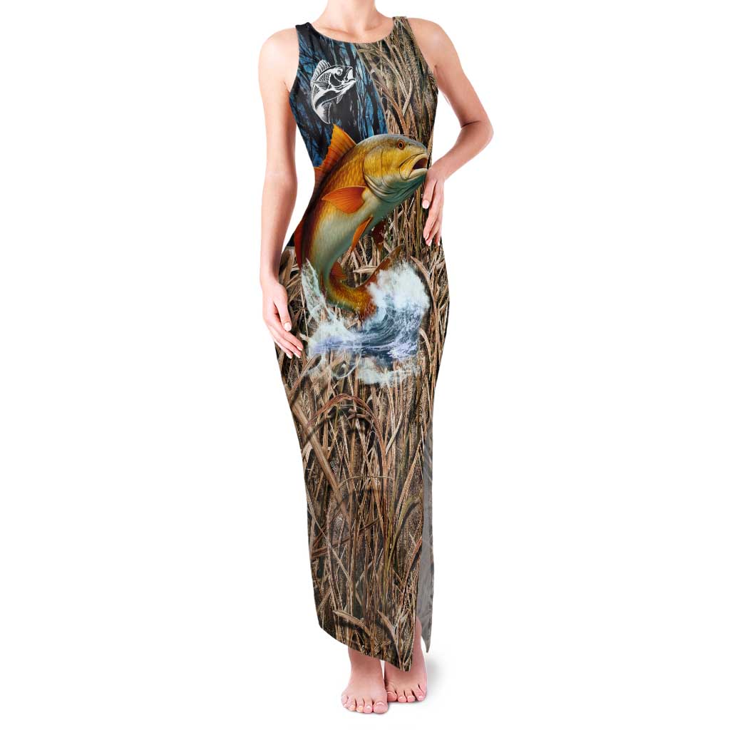 Redfish Splashing in Marsh Grass Family Matching Tank Maxi Dress and Hawaiian Shirt Custom Name and Nature Background Design - Wonder Print Shop
