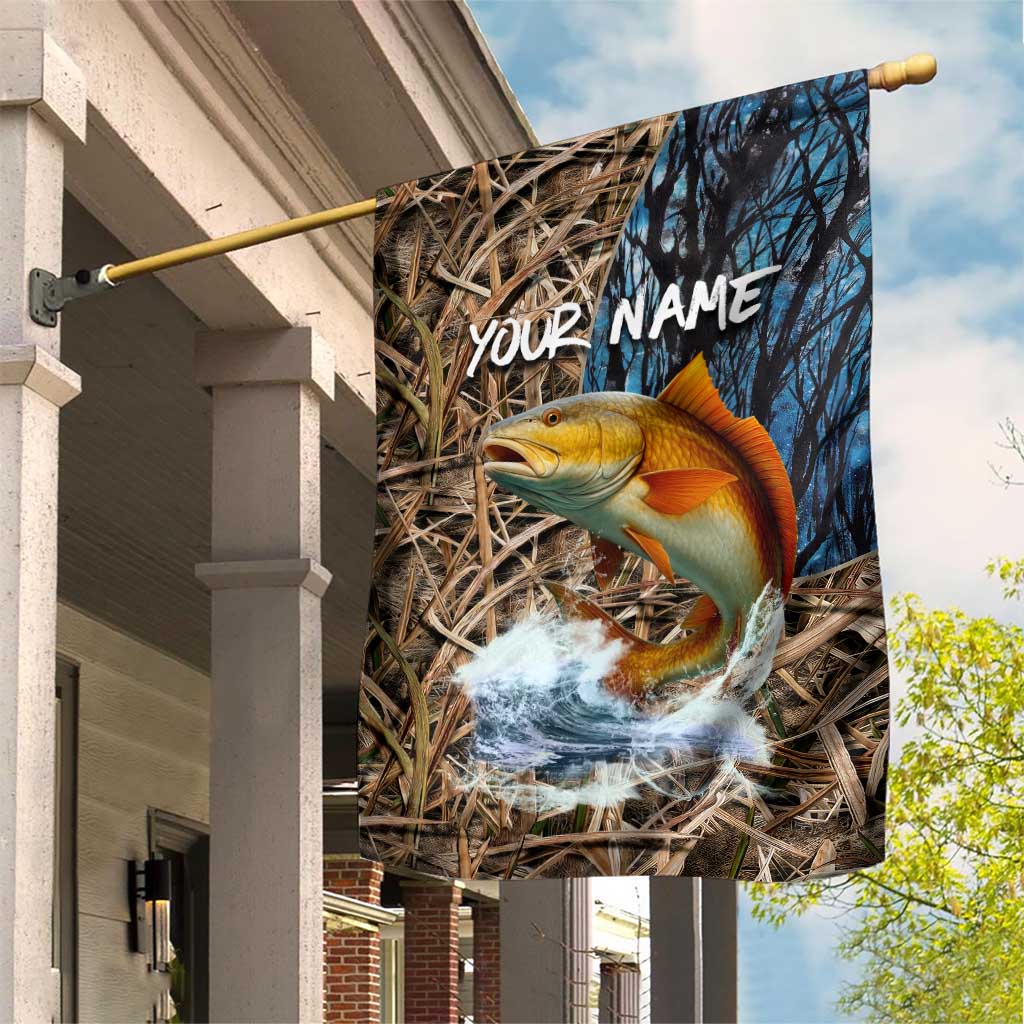 Redfish Splashing in Marsh Grass Garden Flag Custom Name and Nature Background Design - Wonder Print Shop