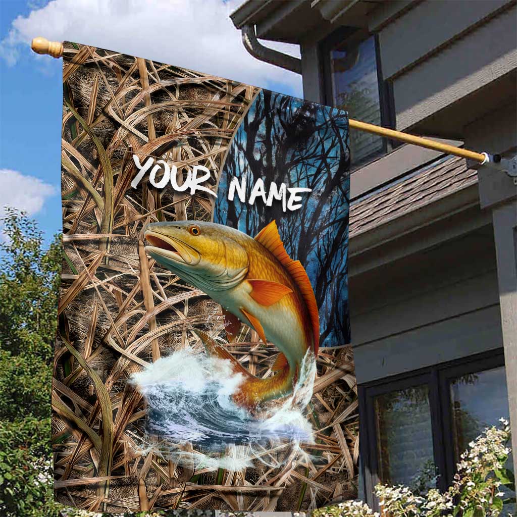 Redfish Splashing in Marsh Grass Garden Flag Custom Name and Nature Background Design - Wonder Print Shop