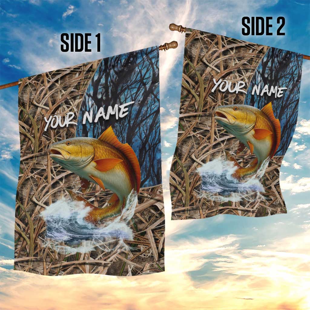 Redfish Splashing in Marsh Grass Garden Flag Custom Name and Nature Background Design - Wonder Print Shop