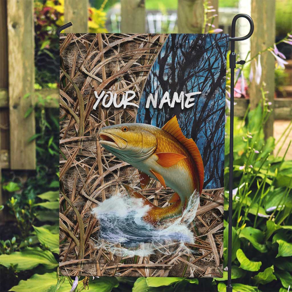 Redfish Splashing in Marsh Grass Garden Flag Custom Name and Nature Background Design - Wonder Print Shop