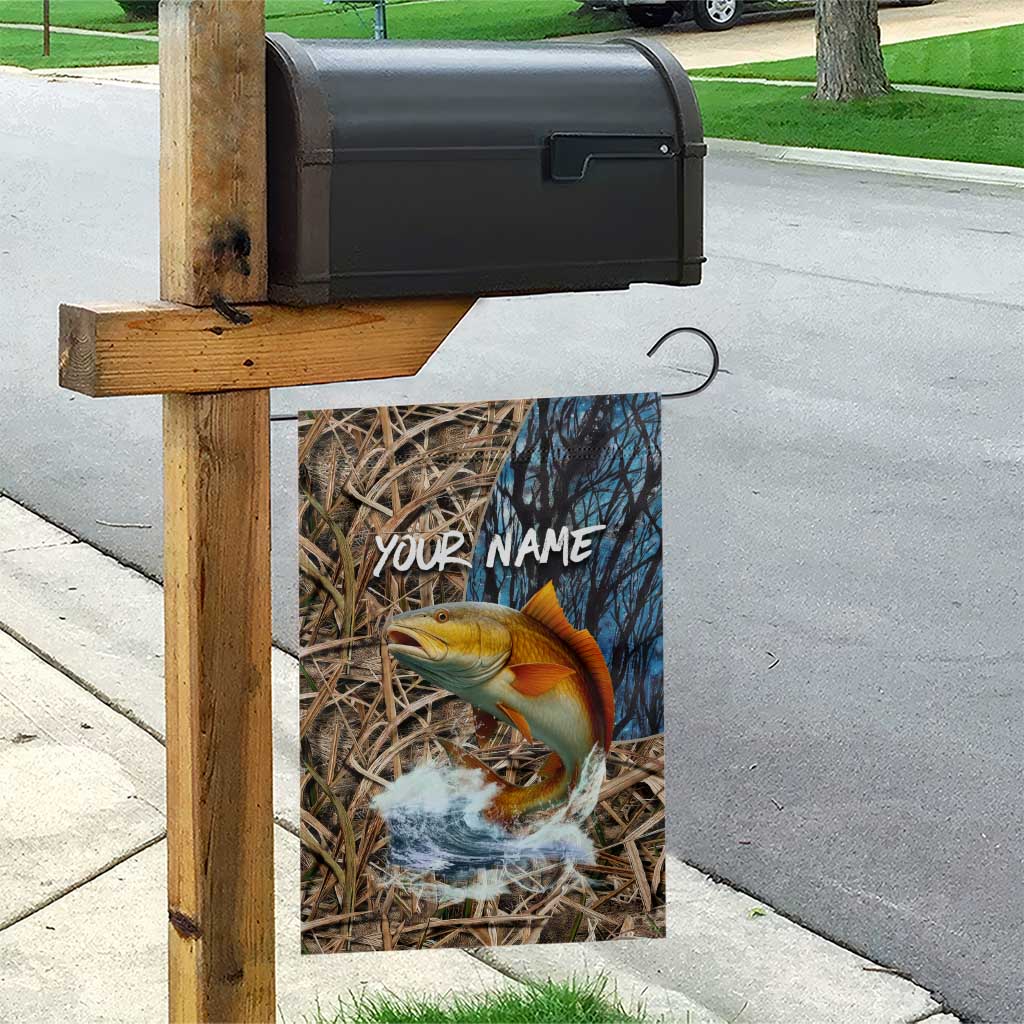 Redfish Splashing in Marsh Grass Garden Flag Custom Name and Nature Background Design - Wonder Print Shop