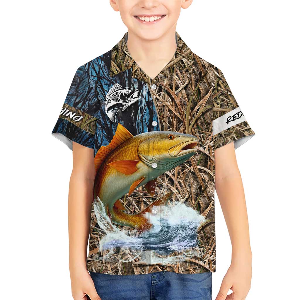 Redfish Splashing in Marsh Grass Hawaiian Shirt Custom Name and Nature Background Design - Wonder Print Shop