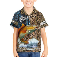 Redfish Splashing in Marsh Grass Hawaiian Shirt Custom Name and Nature Background Design - Wonder Print Shop