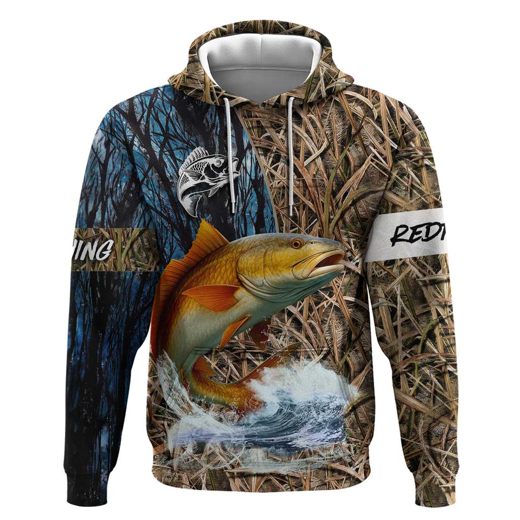 Redfish Splashing in Marsh Grass Hoodie Custom Name and Nature Background Design - Wonder Print Shop