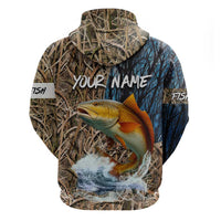 Redfish Splashing in Marsh Grass Hoodie Custom Name and Nature Background Design - Wonder Print Shop