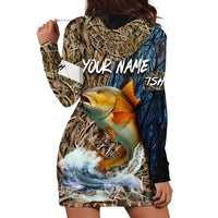 Redfish Splashing in Marsh Grass Hoodie Dress Custom Name and Nature Background Design - Wonder Print Shop