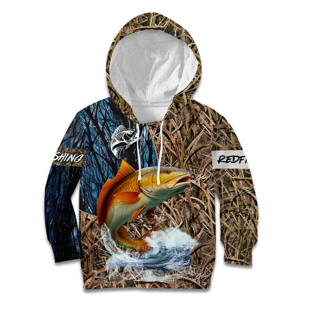 Redfish Splashing in Marsh Grass Kid Hoodie Custom Name and Nature Background Design - Wonder Print Shop