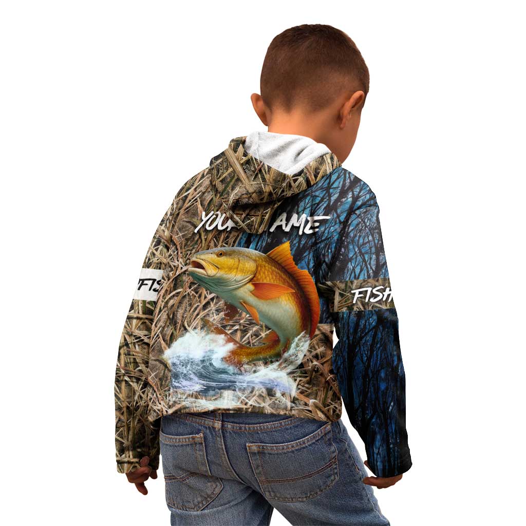 Redfish Splashing in Marsh Grass Kid Hoodie Custom Name and Nature Background Design - Wonder Print Shop