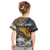 Redfish Splashing in Marsh Grass Kid T Shirt Custom Name and Nature Background Design - Wonder Print Shop