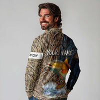 Redfish Splashing in Marsh Grass Long Sleeve Polo Shirt Custom Name and Nature Background Design - Wonder Print Shop