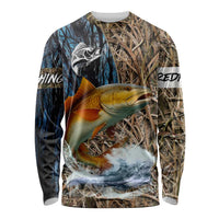 Redfish Splashing in Marsh Grass Long Sleeve Shirt Custom Name and Nature Background Design - Wonder Print Shop