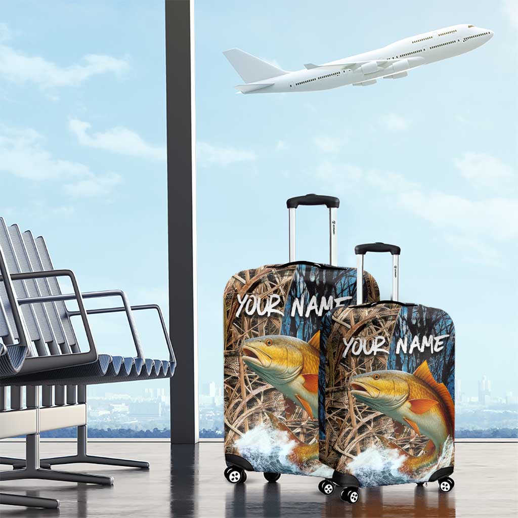 Redfish Splashing in Marsh Grass Luggage Cover Custom Name and Nature Background Design - Wonder Print Shop