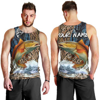 Redfish Splashing in Marsh Grass Men Tank Top Custom Name and Nature Background Design - Wonder Print Shop