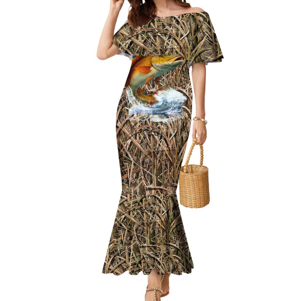 Redfish Splashing in Marsh Grass Mermaid Dress Custom Name and Nature Background Design - Wonder Print Shop