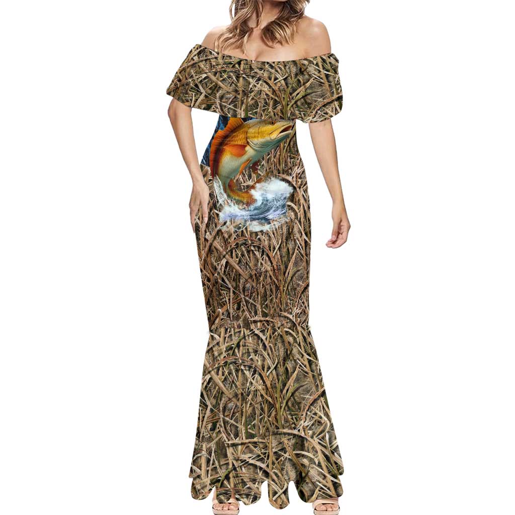 Redfish Splashing in Marsh Grass Mermaid Dress Custom Name and Nature Background Design - Wonder Print Shop