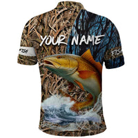 Redfish Splashing in Marsh Grass Polo Shirt Custom Name and Nature Background Design - Wonder Print Shop