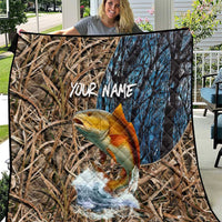 Redfish Splashing in Marsh Grass Quilt Custom Name and Nature Background Design - Wonder Print Shop