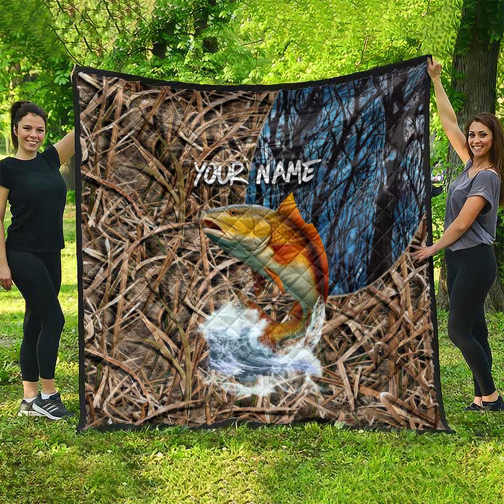 Redfish Splashing in Marsh Grass Quilt Custom Name and Nature Background Design - Wonder Print Shop