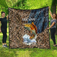 Redfish Splashing in Marsh Grass Quilt Custom Name and Nature Background Design - Wonder Print Shop