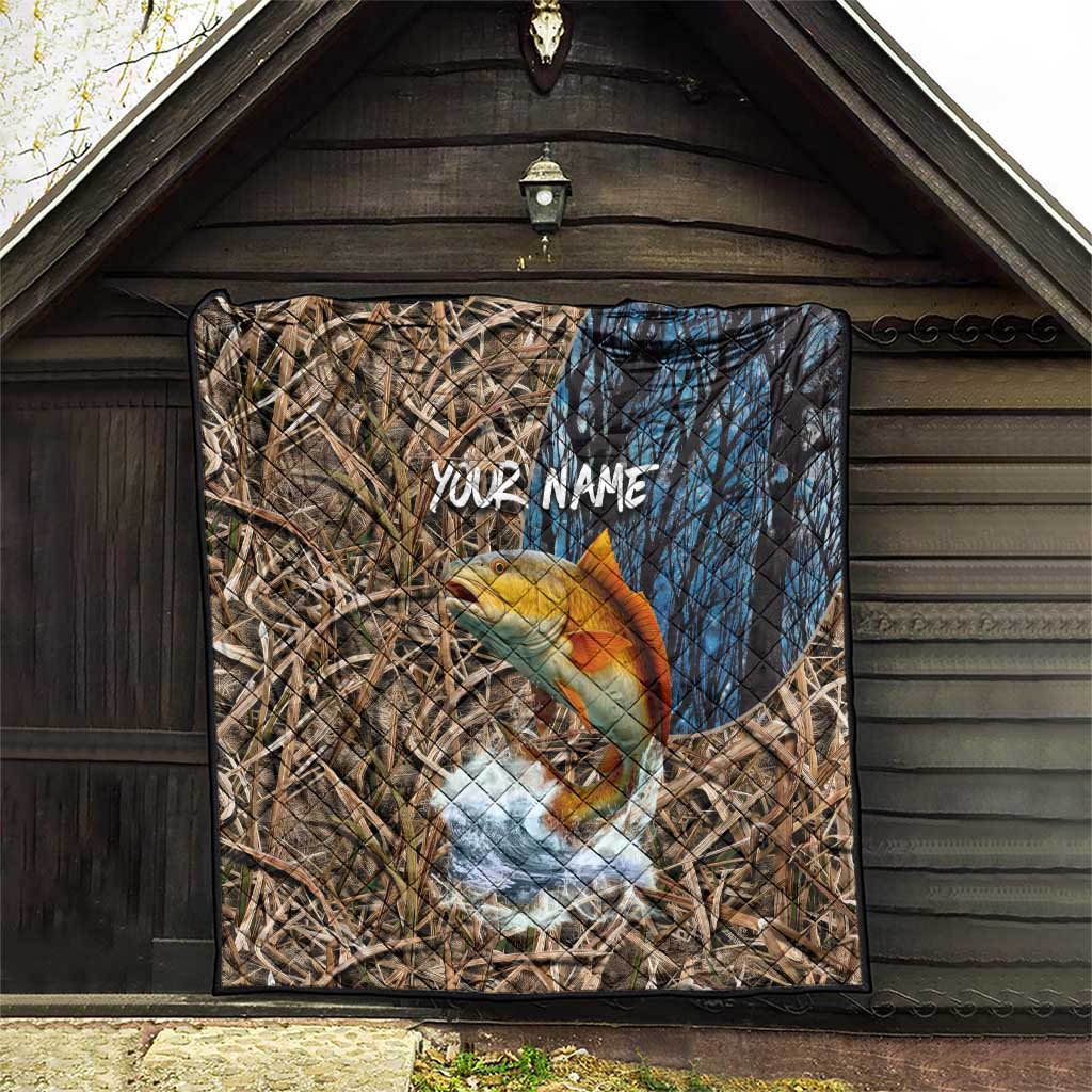 Redfish Splashing in Marsh Grass Quilt Custom Name and Nature Background Design - Wonder Print Shop