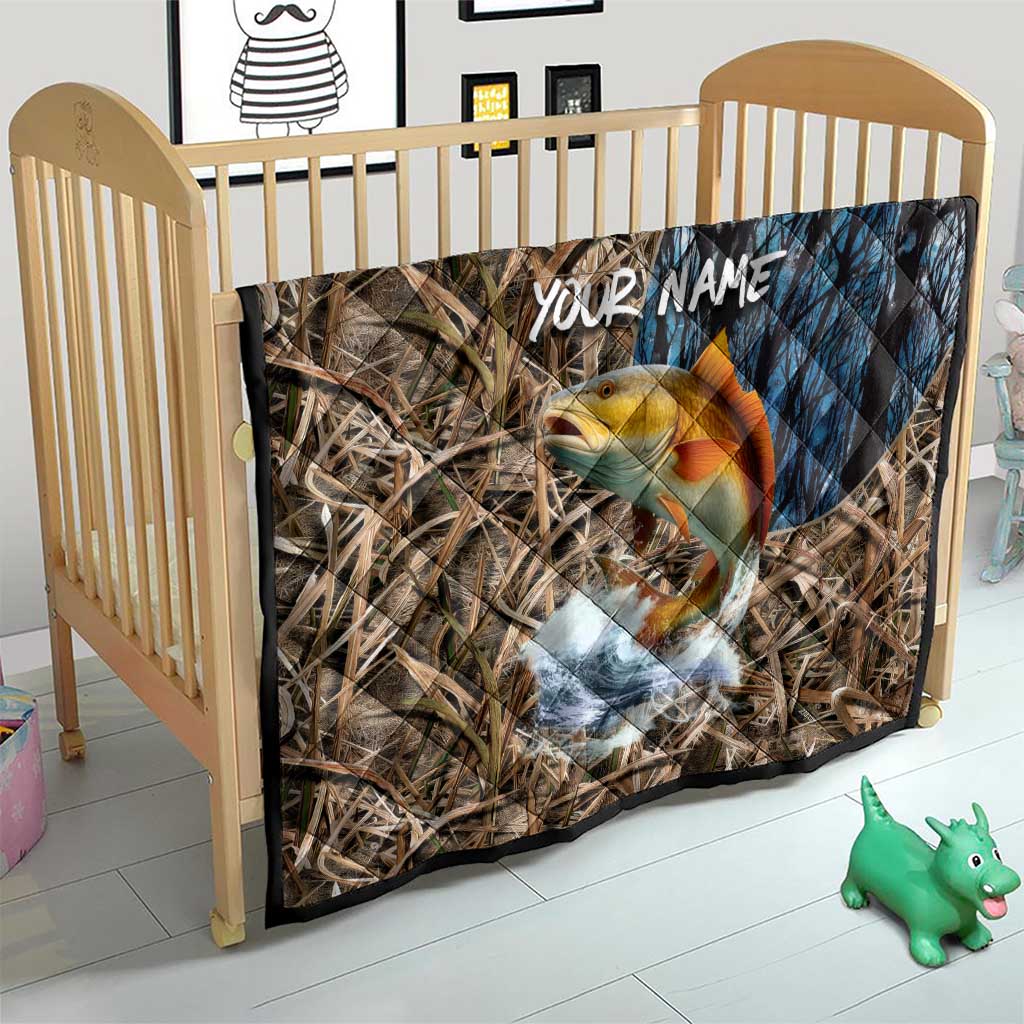 Redfish Splashing in Marsh Grass Quilt Custom Name and Nature Background Design - Wonder Print Shop