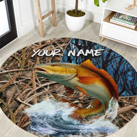 Redfish Splashing in Marsh Grass Round Carpet Custom Name and Nature Background Design - Wonder Print Shop