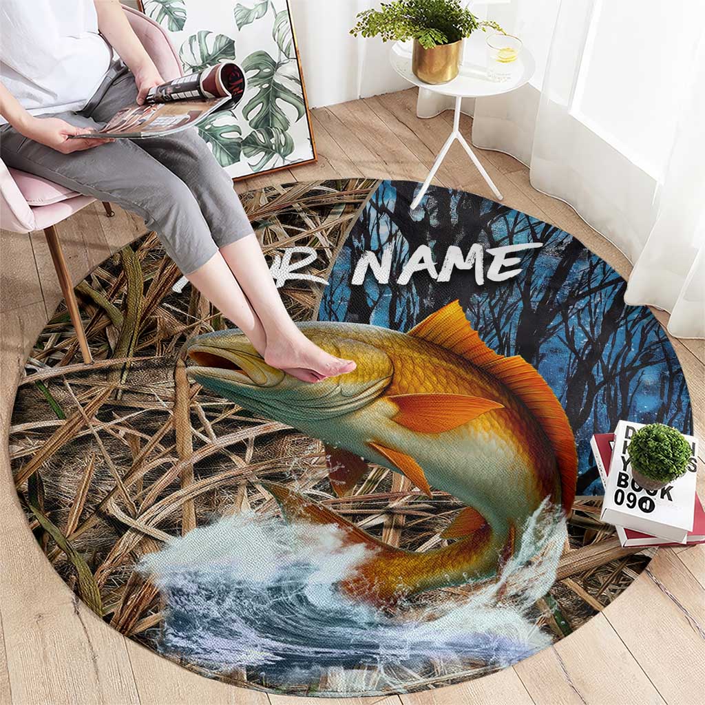 Redfish Splashing in Marsh Grass Round Carpet Custom Name and Nature Background Design - Wonder Print Shop