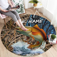 Redfish Splashing in Marsh Grass Round Carpet Custom Name and Nature Background Design - Wonder Print Shop