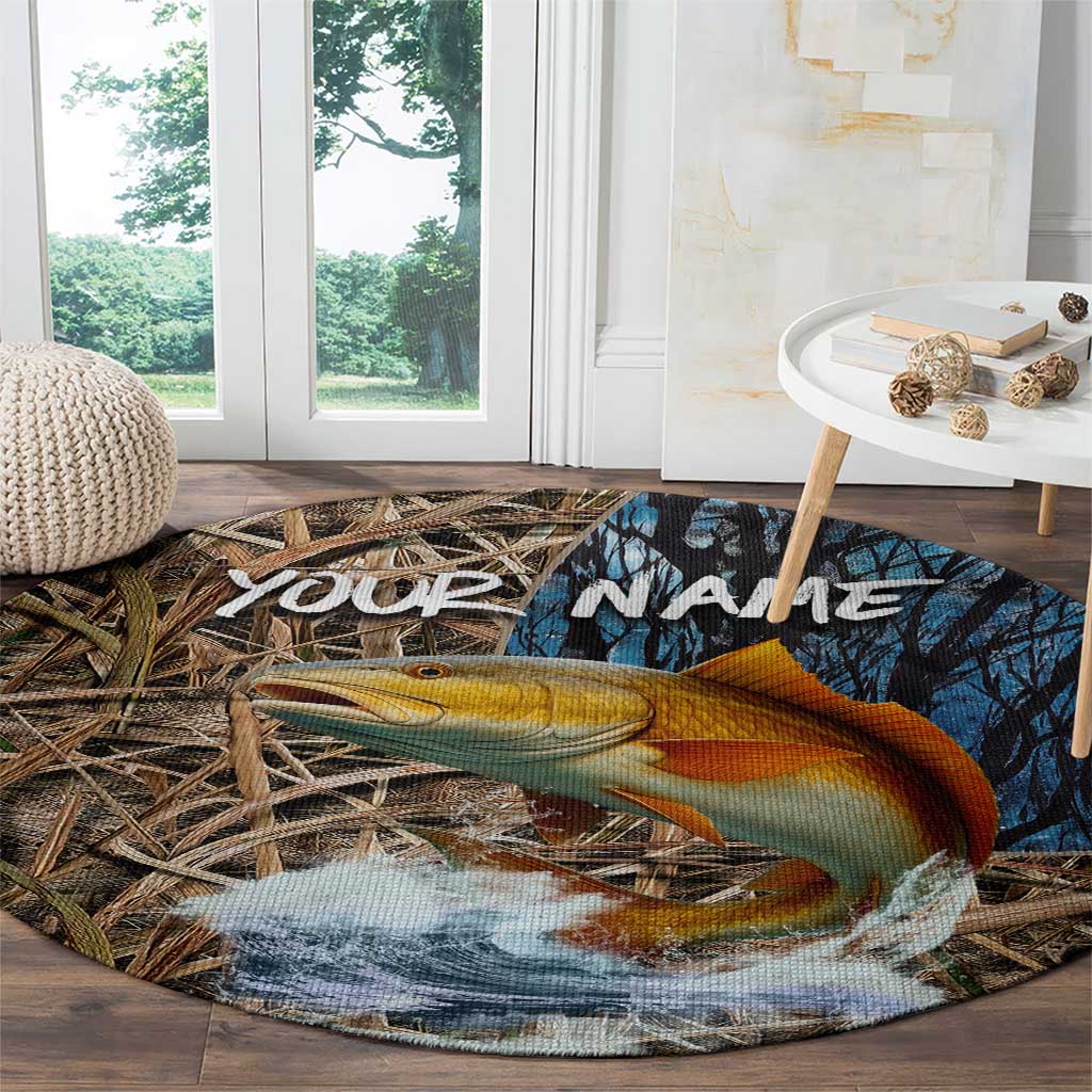 Redfish Splashing in Marsh Grass Round Carpet Custom Name and Nature Background Design - Wonder Print Shop