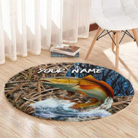 Redfish Splashing in Marsh Grass Round Carpet Custom Name and Nature Background Design - Wonder Print Shop