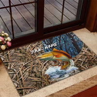 Redfish Splashing in Marsh Grass Rubber Doormat Custom Name and Nature Background Design - Wonder Print Shop