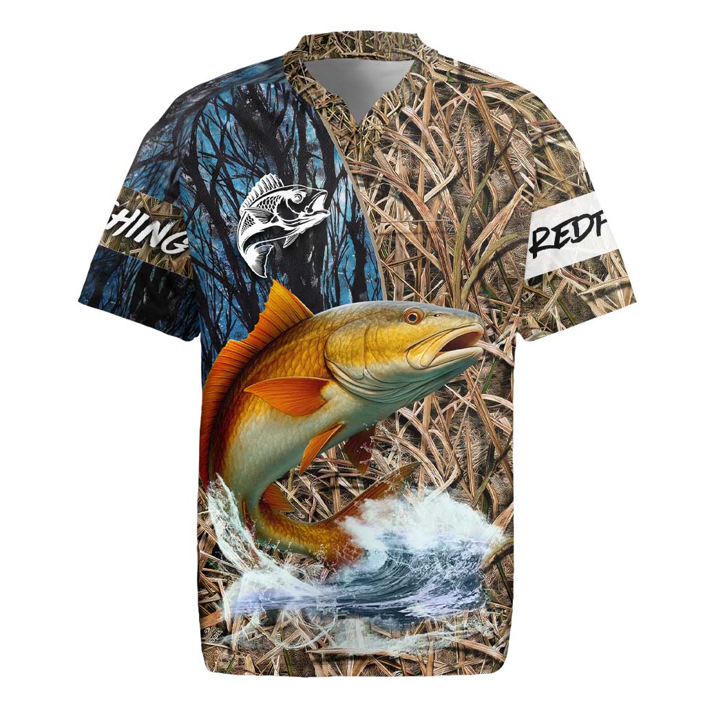 Redfish Splashing in Marsh Grass Rugby Jersey Custom Name and Nature Background Design - Wonder Print Shop