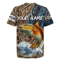 Redfish Splashing in Marsh Grass Rugby Jersey Custom Name and Nature Background Design - Wonder Print Shop