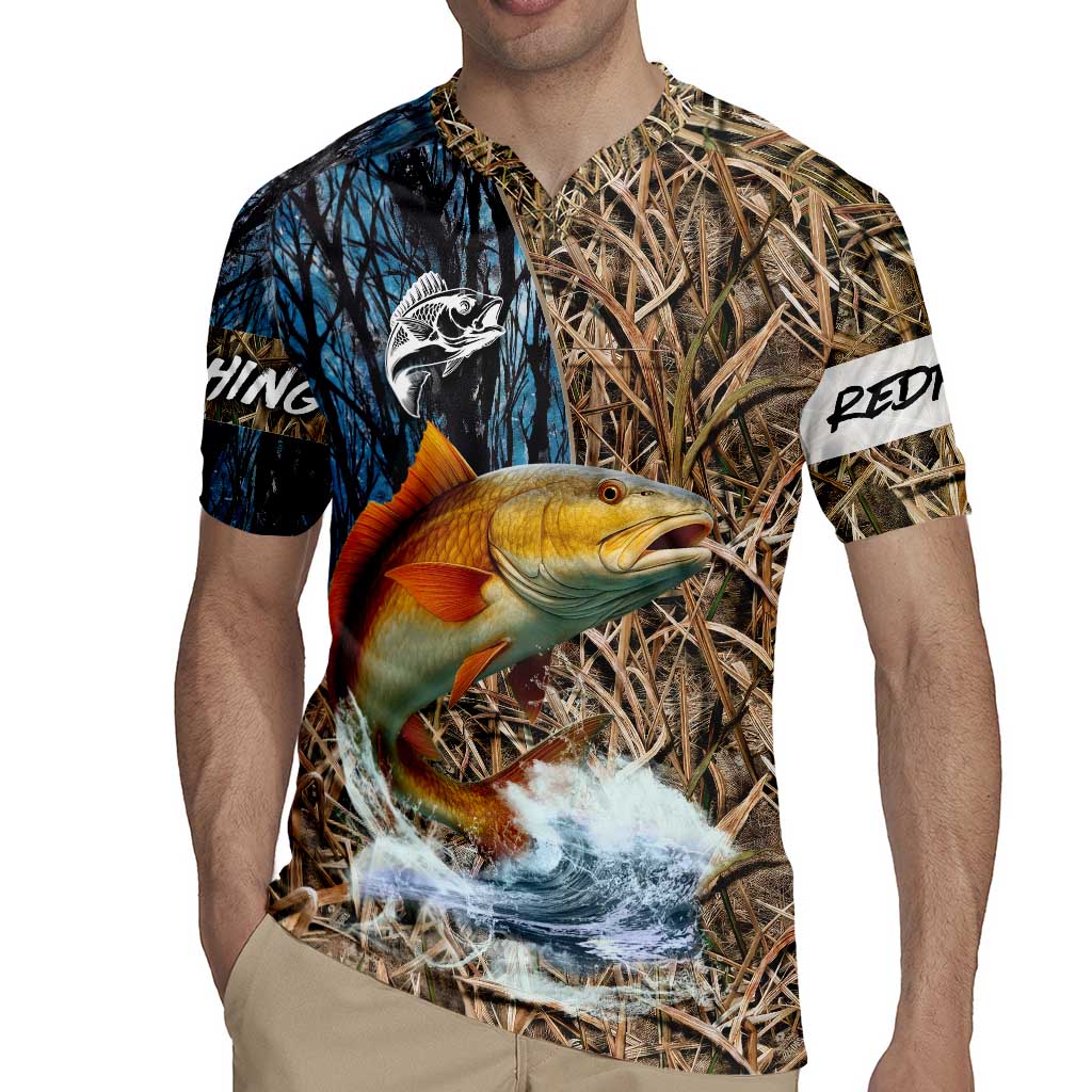 Redfish Splashing in Marsh Grass Rugby Jersey Custom Name and Nature Background Design - Wonder Print Shop