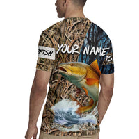Redfish Splashing in Marsh Grass Rugby Jersey Custom Name and Nature Background Design - Wonder Print Shop