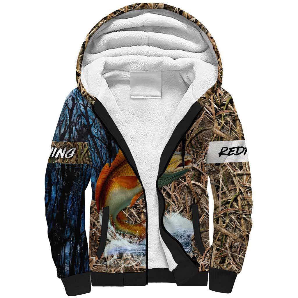 Redfish Splashing in Marsh Grass Sherpa Hoodie Custom Name and Nature Background Design - Wonder Print Shop