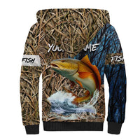 Redfish Splashing in Marsh Grass Sherpa Hoodie Custom Name and Nature Background Design - Wonder Print Shop