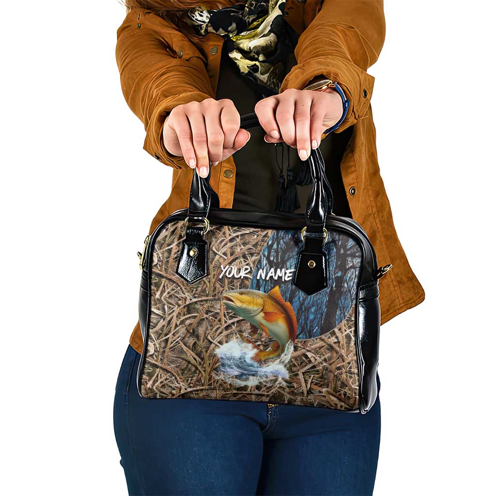 Redfish Splashing in Marsh Grass Shoulder Handbag Custom Name and Nature Background Design - Wonder Print Shop