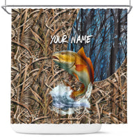 Redfish Splashing in Marsh Grass Shower Curtain Custom Name and Nature Background Design - Wonder Print Shop