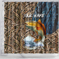 Redfish Splashing in Marsh Grass Shower Curtain Custom Name and Nature Background Design - Wonder Print Shop