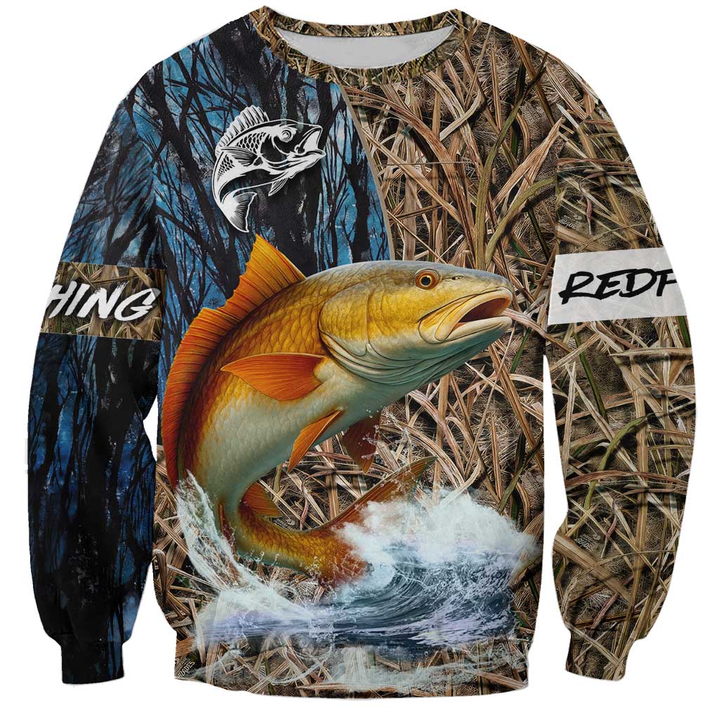 Redfish Splashing in Marsh Grass Sweatshirt Custom Name and Nature Background Design - Wonder Print Shop