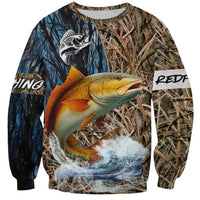 Redfish Splashing in Marsh Grass Sweatshirt Custom Name and Nature Background Design - Wonder Print Shop