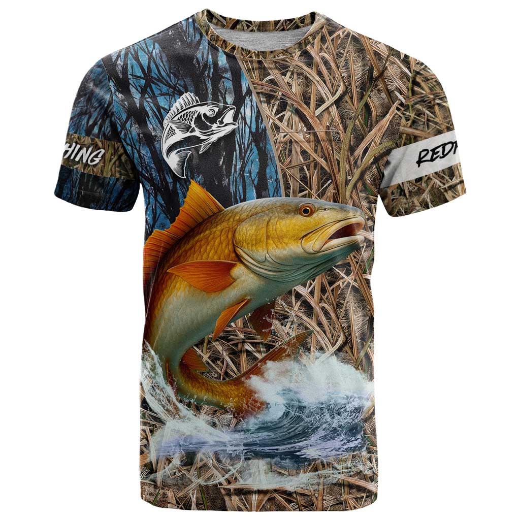 Redfish Splashing in Marsh Grass T Shirt Custom Name and Nature Background Design - Wonder Print Shop