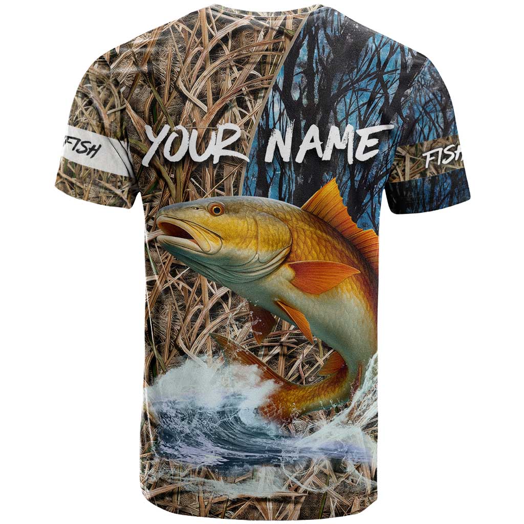 Redfish Splashing in Marsh Grass T Shirt Custom Name and Nature Background Design - Wonder Print Shop
