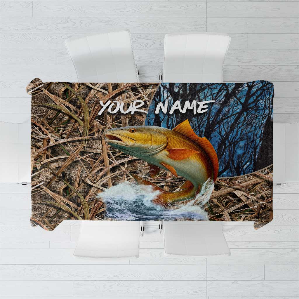 Redfish Splashing in Marsh Grass Tablecloth Custom Name and Nature Background Design - Wonder Print Shop