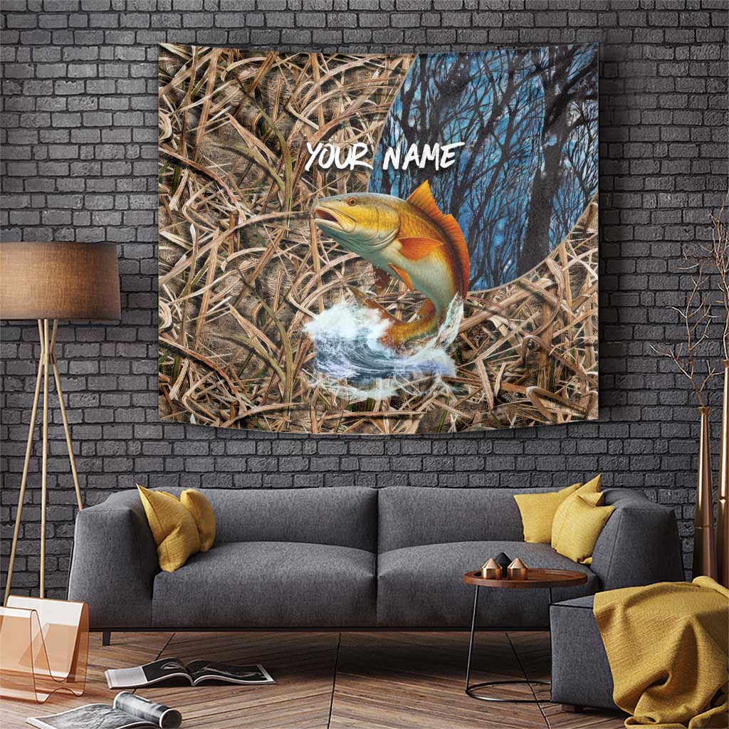 Redfish Splashing in Marsh Grass Tapestry Custom Name and Nature Background Design - Wonder Print Shop